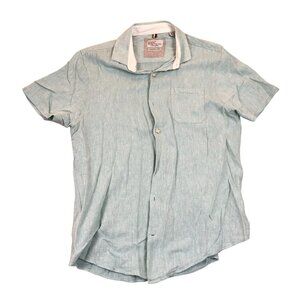 Bruno Positano Mens Button Up Shirt Medium Light Blue Short Sleeve Linen Blend